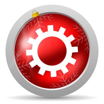 gears red glossy christmas icon on white background