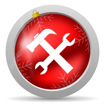 tools red glossy christmas icon on white background