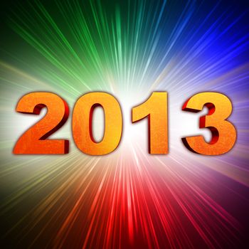 golden year 2013 with light rays over rainbow colorful background