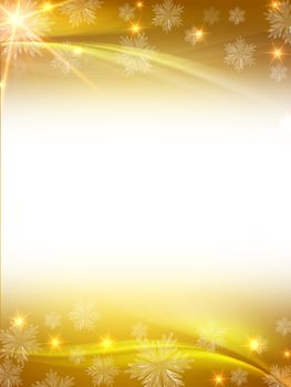 abstract winter background with snowflakes, stars, lights and rays and text space