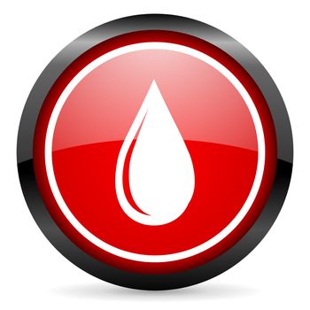water drop round red glossy icon on white background