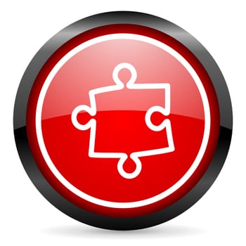 puzzle round red glossy icon on white background