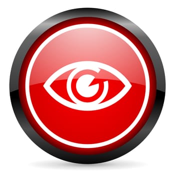 eye round red glossy icon on white background