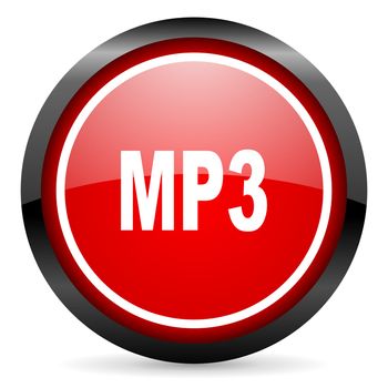 mp3 round red glossy icon on white background
