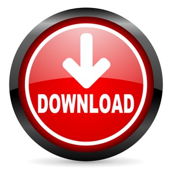 download round red glossy icon on white background