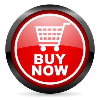 buy now round red glossy icon on white background