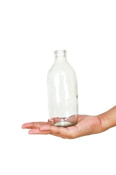 Glass bottle on hand.
