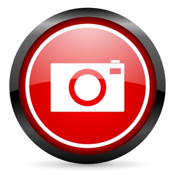 camera round red glossy icon on white background