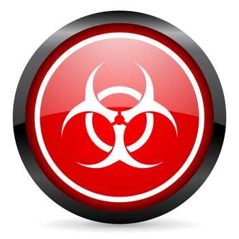 virus round red glossy icon on white background