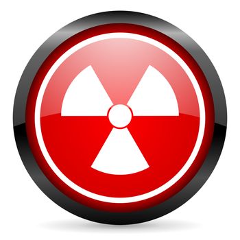 radiation round red glossy icon on white background