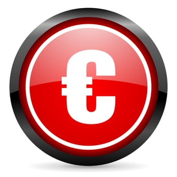 euro round red glossy icon on white background