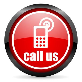 call us round red glossy icon on white background