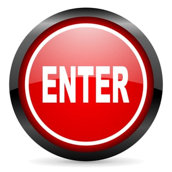 enter round red glossy icon on white background