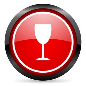 glass round red glossy icon on white background