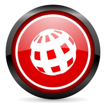 earth round red glossy icon on white background