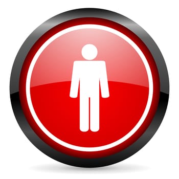 man round red glossy icon on white background