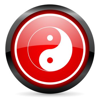 ying yang round red glossy icon on white background