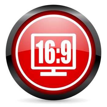 16 9 display round red glossy icon on white background