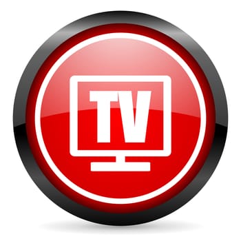 tv round red glossy icon on white background