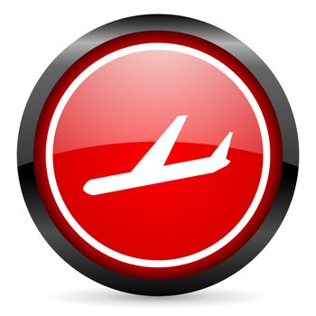 airplane round red glossy icon on white background