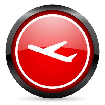 airplane round red glossy icon on white background
