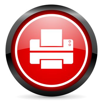 printer round red glossy icon on white background
