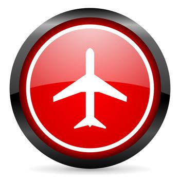 airplane round red glossy icon on white background