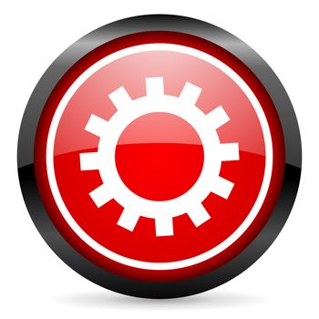 gears round red glossy icon on white background