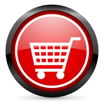 shopping cart round red glossy icon on white background