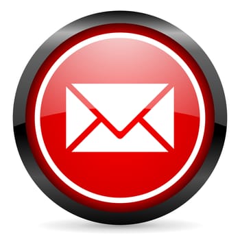 mail round red glossy icon on white background
