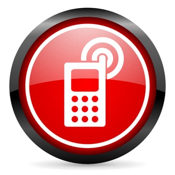 cellphone round red glossy icon on white background