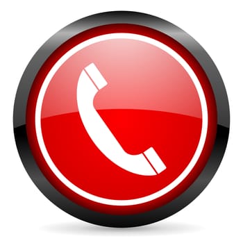 telephone round red glossy icon on white background
