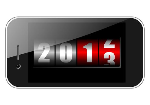 2013 new years illustration with mobile phone and counter