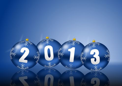 2013 new years illustration with christmas balls on blue background