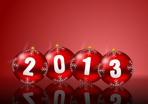2013 new years illustration with christmas balls on red background