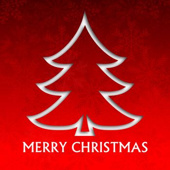merry christmas illustration with christmas tree and snowflakes
