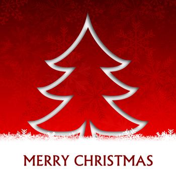 merry christmas illustration with christmas tree and snowflakes