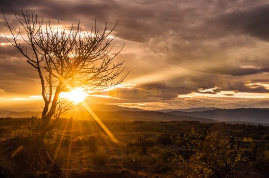 A stunning sunrise in Tatacoa desert in Colombia