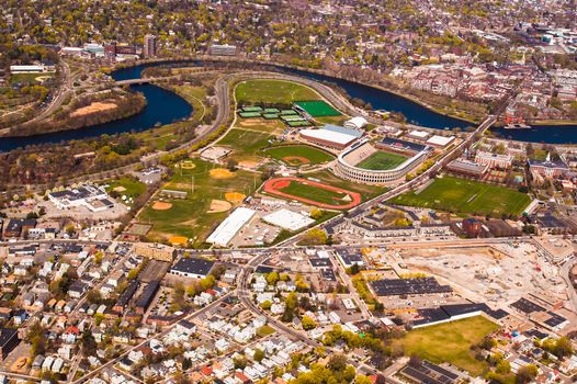 Harvard University stadium seen from the air