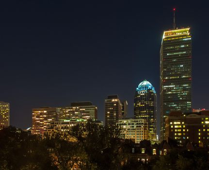 View of Boston's Back Bay skyline at night