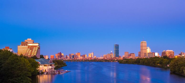 View of Boston, Cambridge, Harvard Boathouse, Charles River