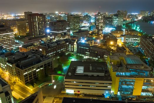 Aerial view of Cambridge, Massachusetts at night