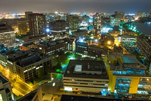 Aerial view of Cambridge, Massachusetts at night