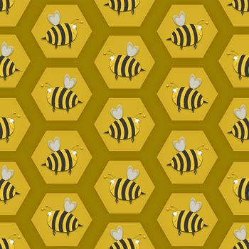 Illustration of a seamless background beehive with bees