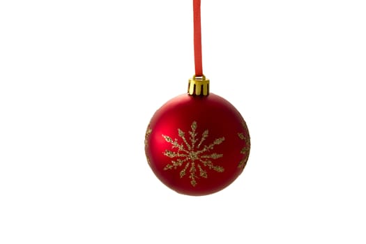 Christmas tree decorations - red ball with ornament on a white background