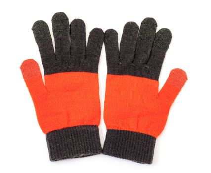 Red-black knitted gloves, on white background