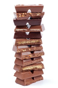 Stack of Various Chocolate Blocks isolated on white backgrounds