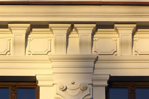 beautiful architectural detail at an old house in warm sunset light