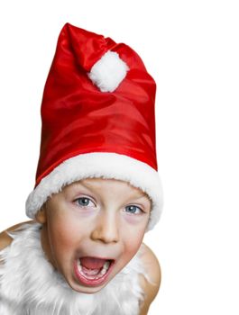 boy in dress Santa Claus shouts