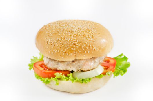 single burger on white background 